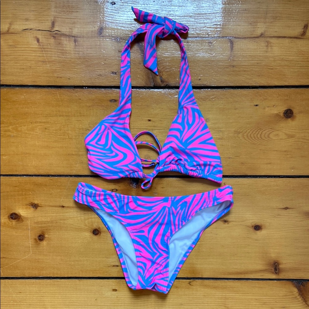 Xhilaration Pink and Blue Zebra Print Bikini